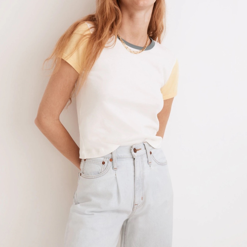 Madewell Rivet & Thread Baby Tee in Colorblock, size small, never worn